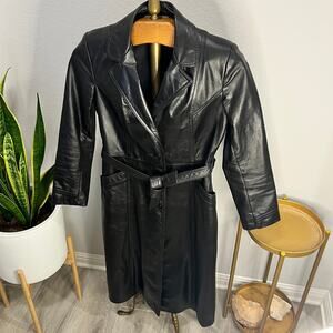 Vintage Northside Fashions Black Genuine Leather Long Women Coat Size 4